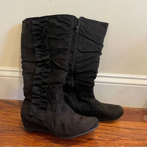 Stuart Weitzman Angelina Black Suede Wedge Boots - Girls Size 5